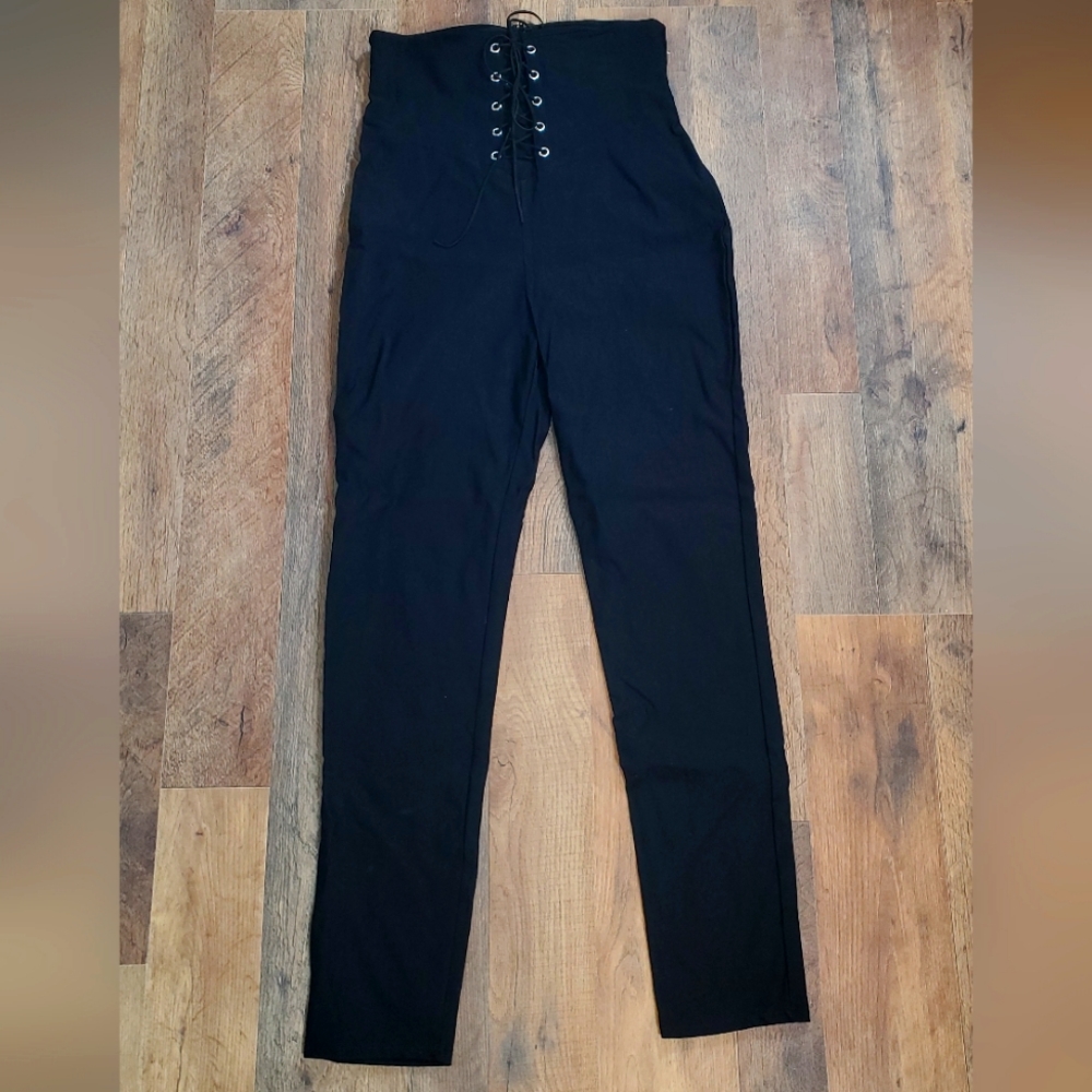 MILLENNIUM HIGH WAISTED PANTS WITH EYELET DETAIL. "BLACK COLOR"